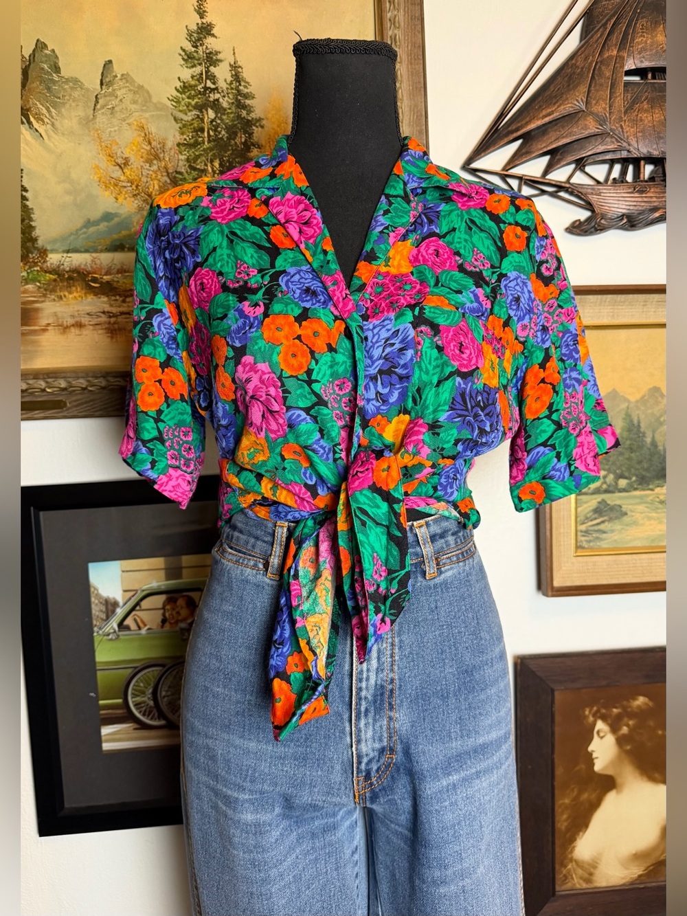 Vintage 90s Floral Blouse Women's Size S-M